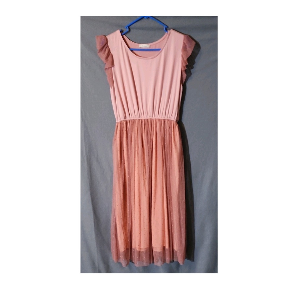 Les Amis Pink Ruffle Sleeve A-Line Midi Dress Solid Size M
